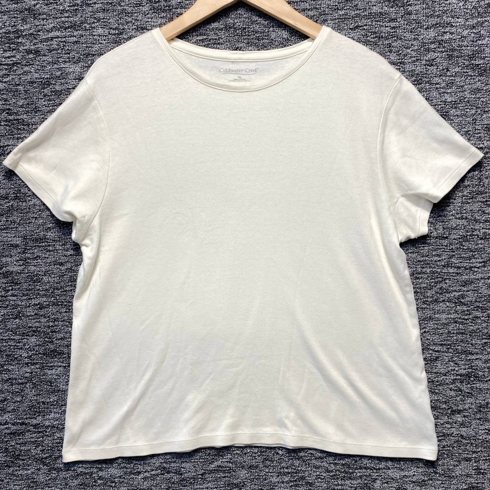 Coldwater Creek T Shirt Women XL Cream Short Sleeve Cotton Crew Neck Basic